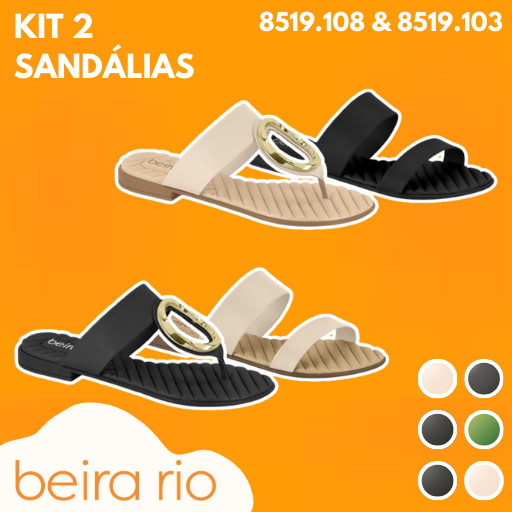 Kit 2 Peças Rasteirinha Beira Rio Confortável  Napa Turim Confort