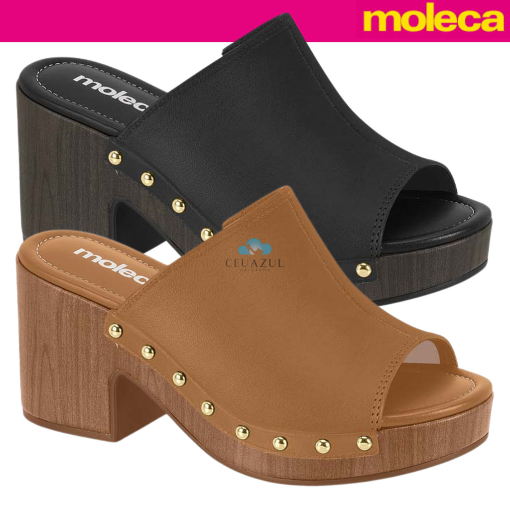 Tamanco Feminino Moleca Salto Bloco Amadeirado Tachas Original