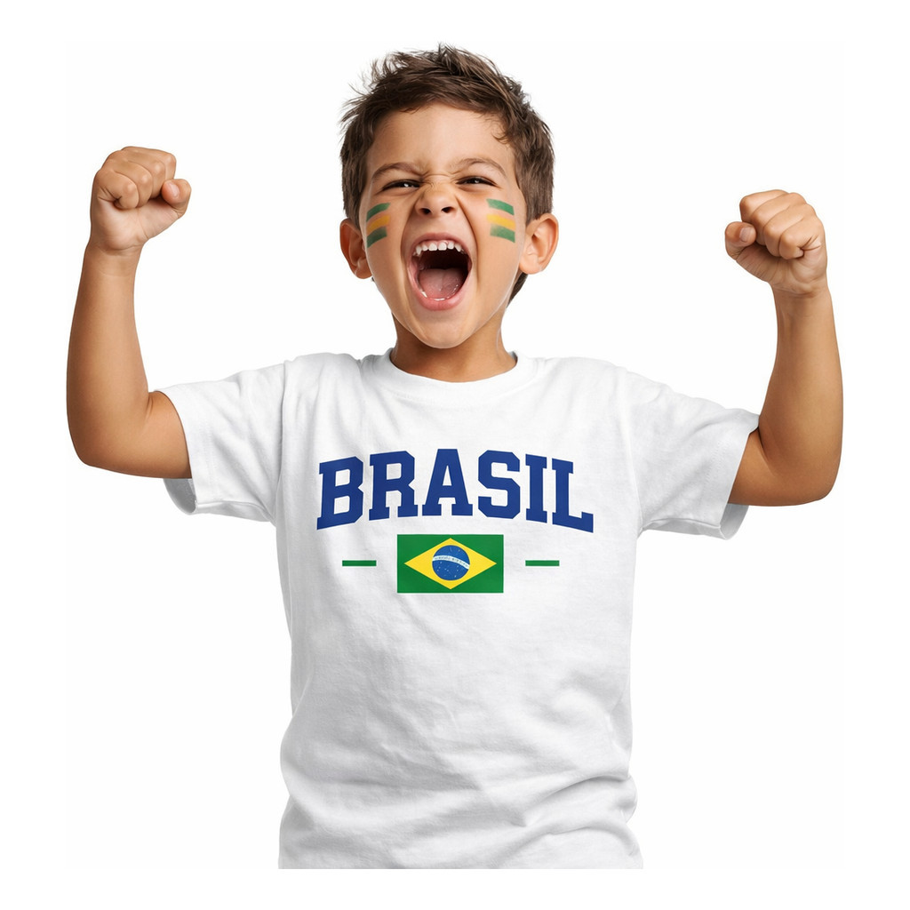 Camiseta Infantil Brasil Copa do Mundo Verde 100% Algodão Criança