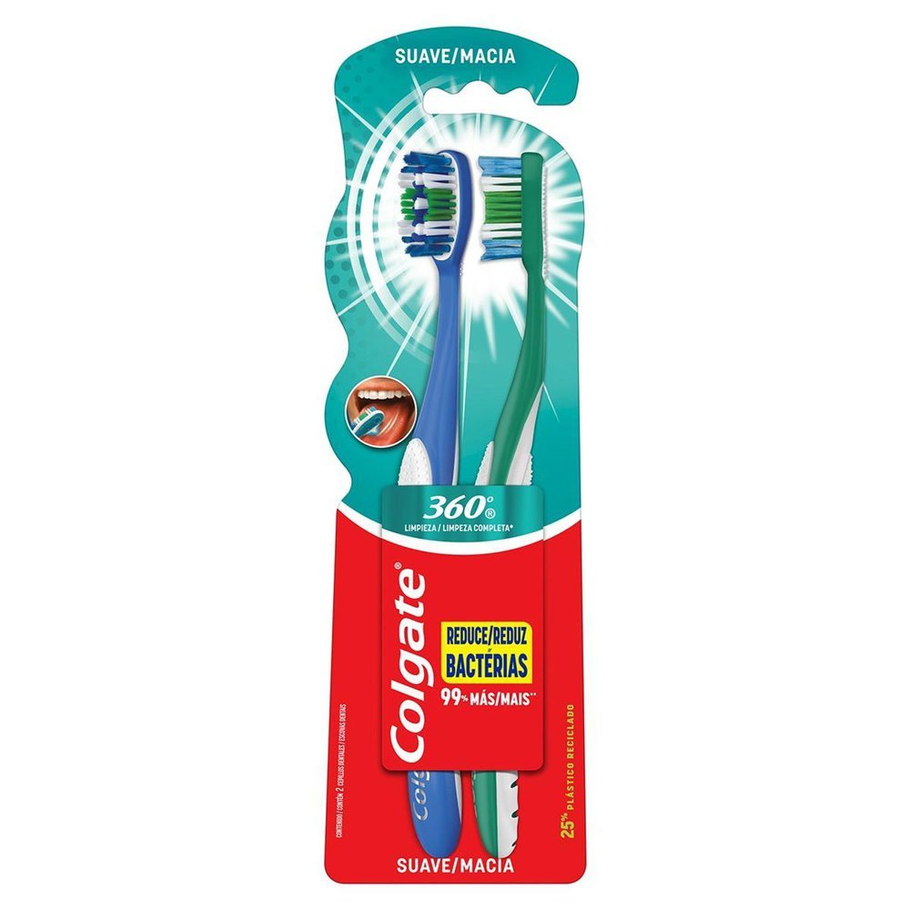 Escova Dental Colgate 360° Macia Cores Sortidas 2 Unidades em Oferta na Shopee