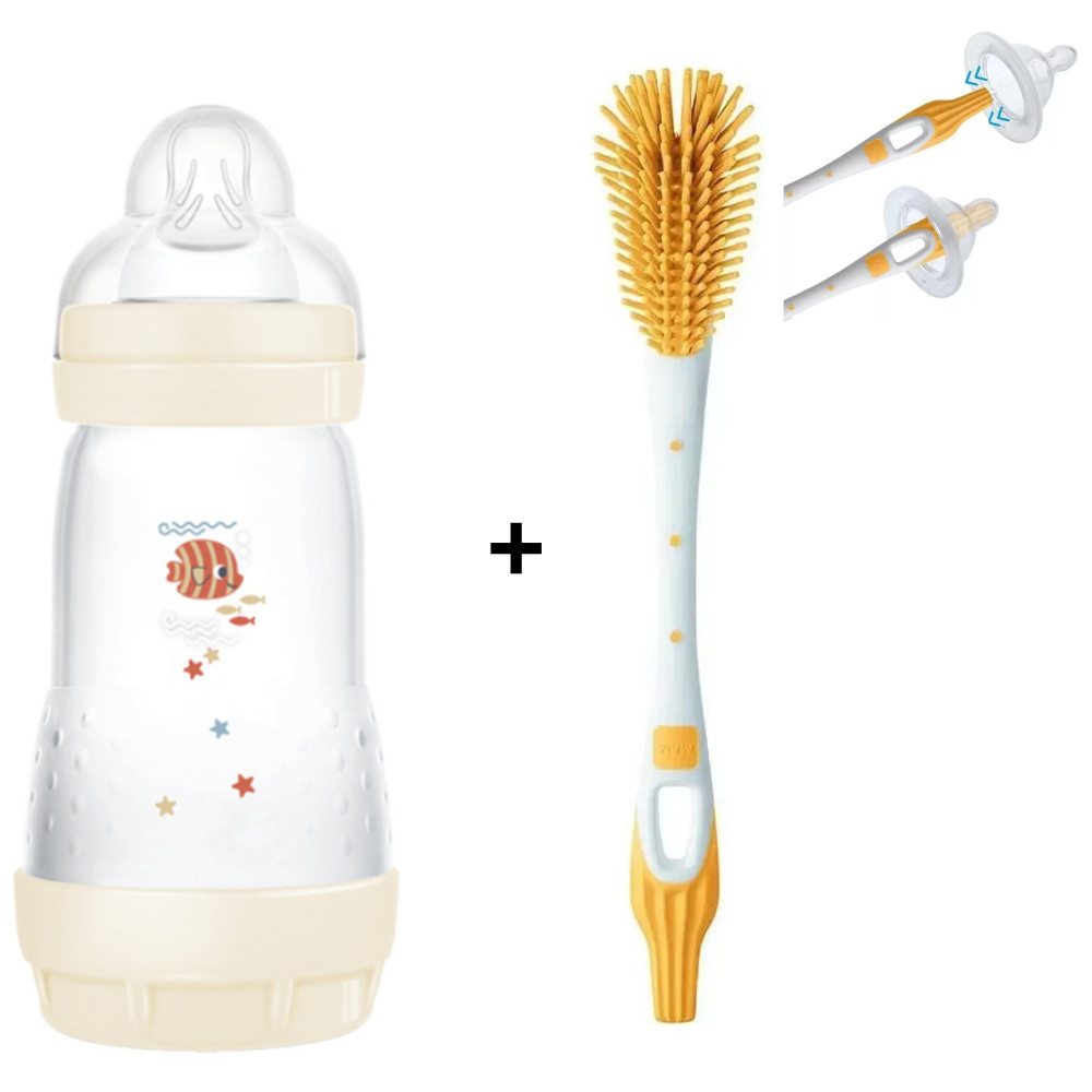 Kit Mamadeira Start MAM 260ml Neutro + Escova P/ Mamadeira