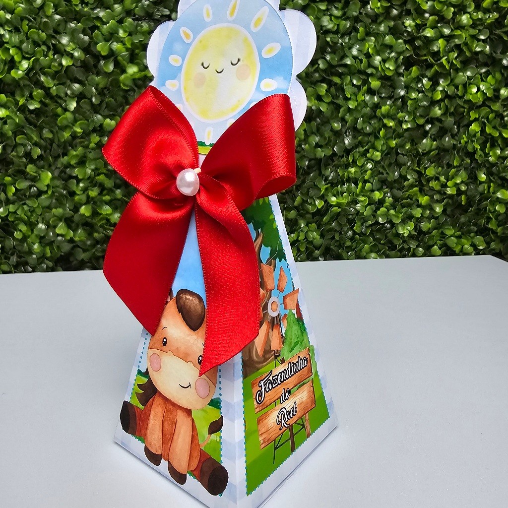 Caixa Cone Pirâmide FAZENDINHA AZUL - Personalizados - Festa infantil - Aniversário - Lembrancinha