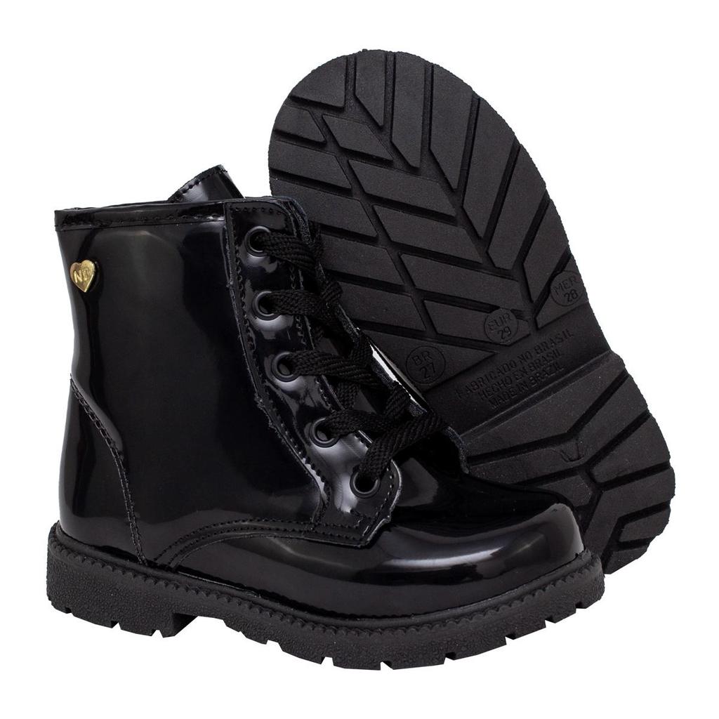 Bota Botinha Coturno Infantil Baby Menina Verniz Estilo Rocker Tratorada Moda Blogueira
