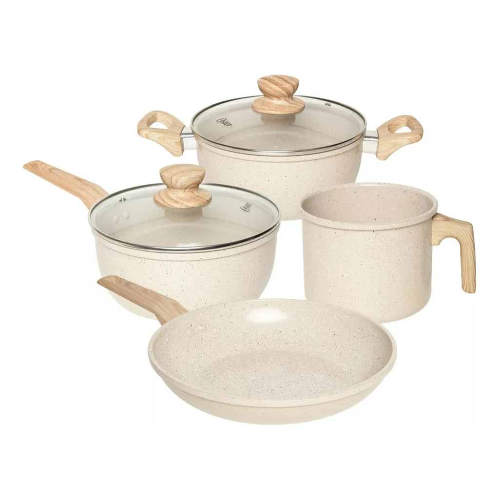 Conjunto de panelas antiaderentes cerâmica 4pcs oster - CREME em Oferta na Shopee