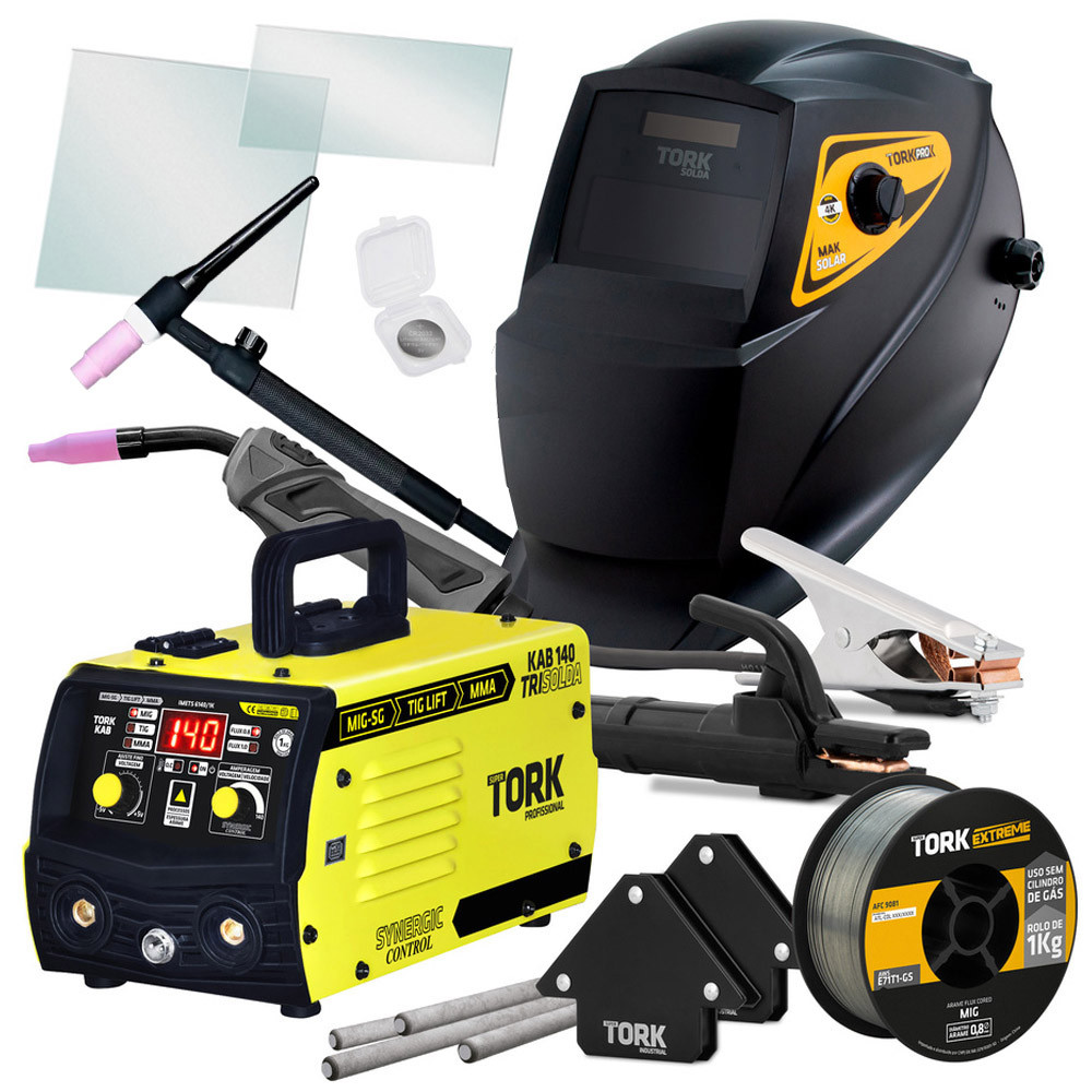 Inversor Solda Mig Eletrodo Tocha Tig 140A 220v Mascara Arame Esquadro Tork