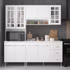 Cozinha Modulada Compacta Fidelitá Viena 3 Peças 190cm 9 Portas 3 Gavetas Com Tampo Branco
