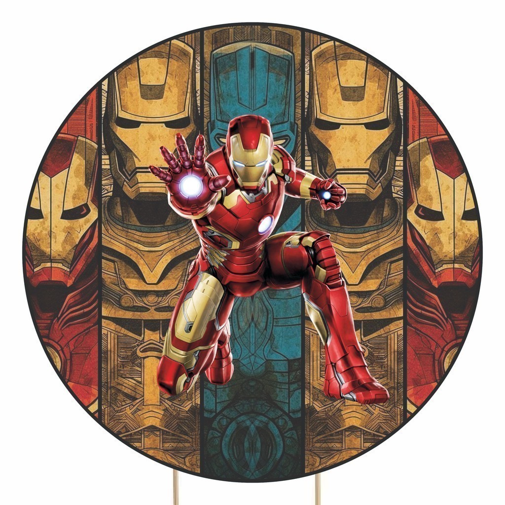 Painel Homem de Ferro  Redondo Tecido Sublimado 1,50x1,50m