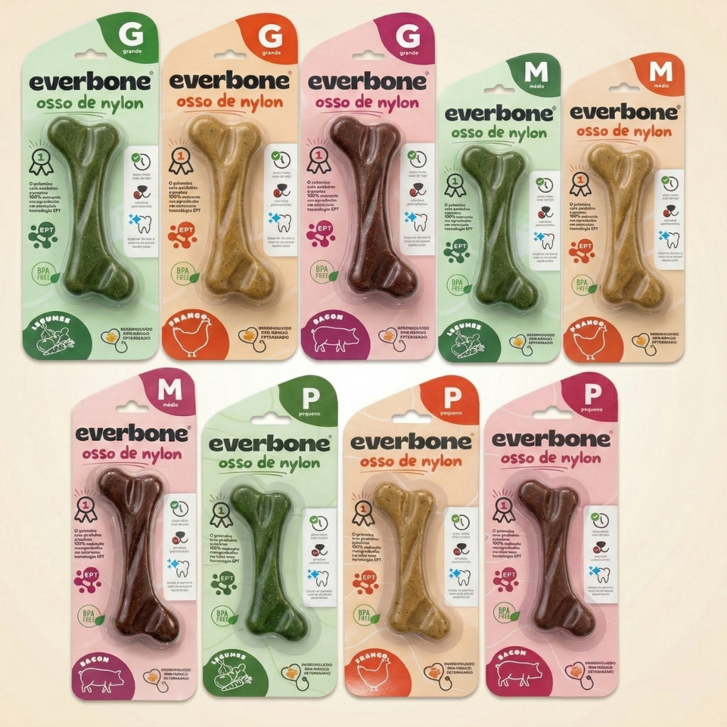 Osso Petisco de Nylon Para Cachorro Roer Everbone Sabor Banco Frango Legumes