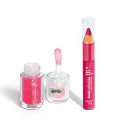 Combo Rosa: Lip Oil Cuide-se Bem Pessegura 3,5ml + Lápis Multifuncional 3 Em 1 Toda Colorida 1,2g
