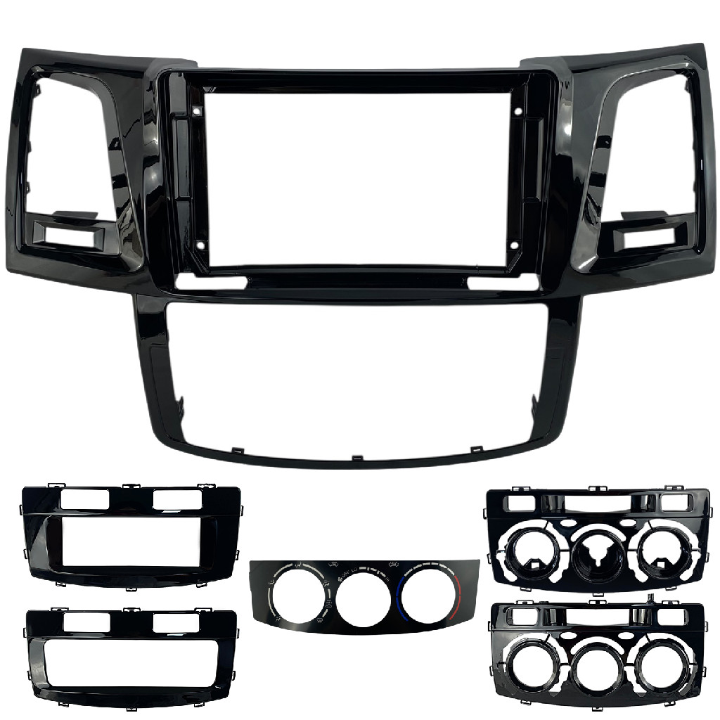 Moldura Painel Central Multimidia 9 Polegadas Toyota Hilux SW4 2006 a 2015 Black Piano Ar Digital e Analógico