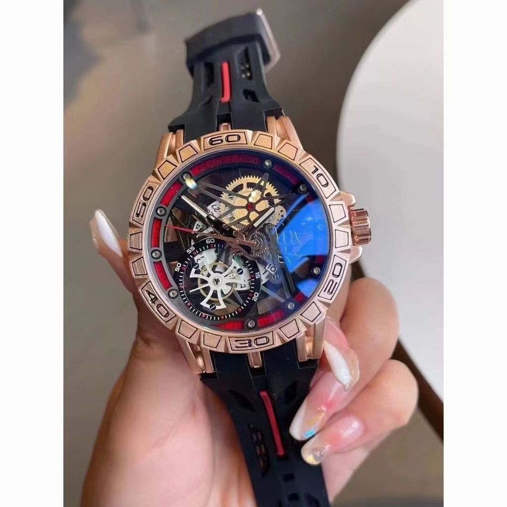 Relógio RD Design Skeleton 46mm - Quartzo de Alta Precisão, Resistente à Água, Luxo Esportivo Masculino