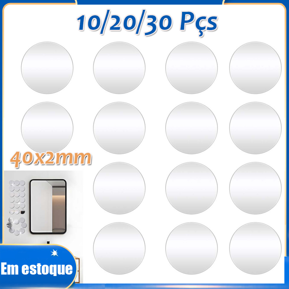 Kit 10/20/30pçs Espelhos Círculos Acrílico Redondo Decorativo Adesivo para Parede Maquiagem Banheiro Moda 40x40x2mm