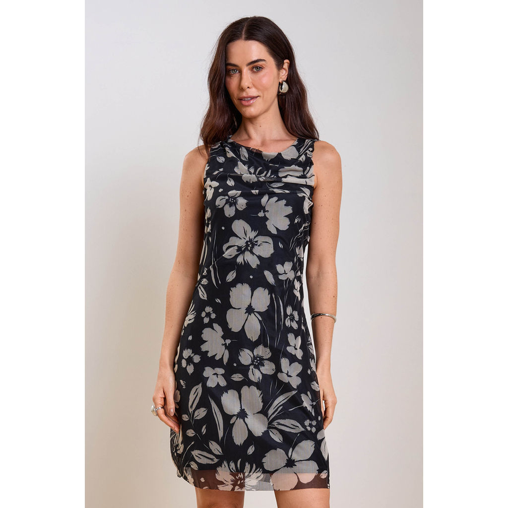 Vestido Feminino Curto Tule Floral Marialícia Preto em Oferta na Shopee