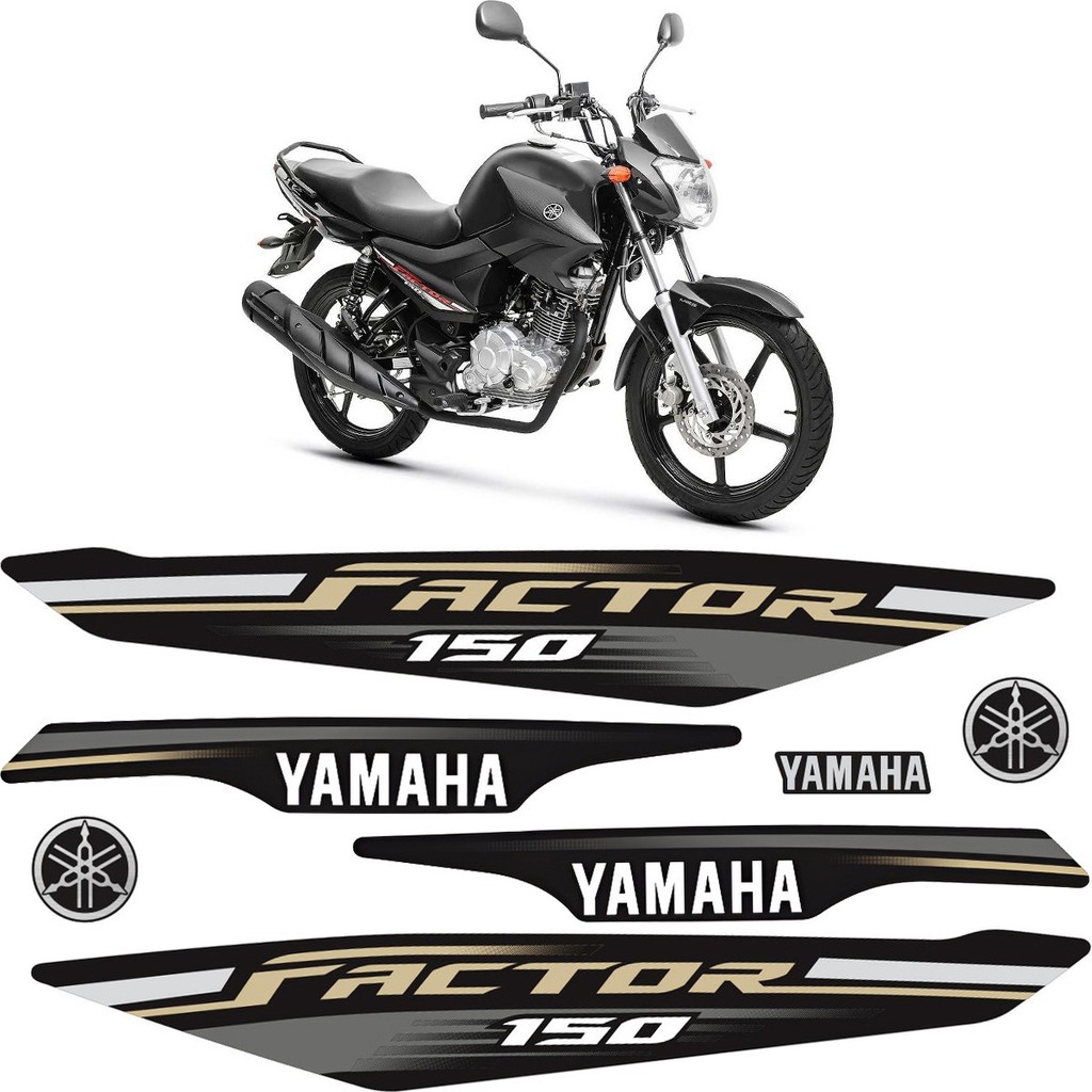 Kit Faixa Cartela Adesivos Completo Carenagem Compatível Com Moto Yamaha Factor 150 Preta 2019/2021