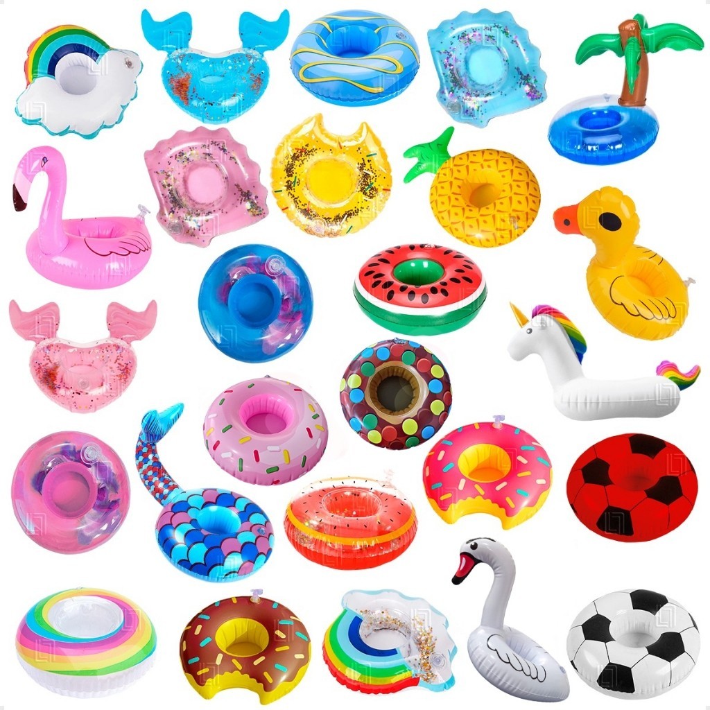 Kit 5/10/10/20 Porta-copos inflável, lata flutuante, donut, frutas, abacaxi, melancia,flamingo, modelos variados,FOFO