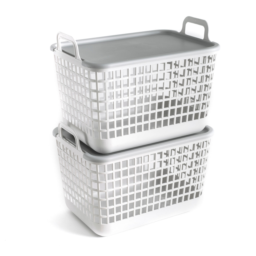Kit Cestos de Plástico com Tampa 15l - 2 Pçs Oikos