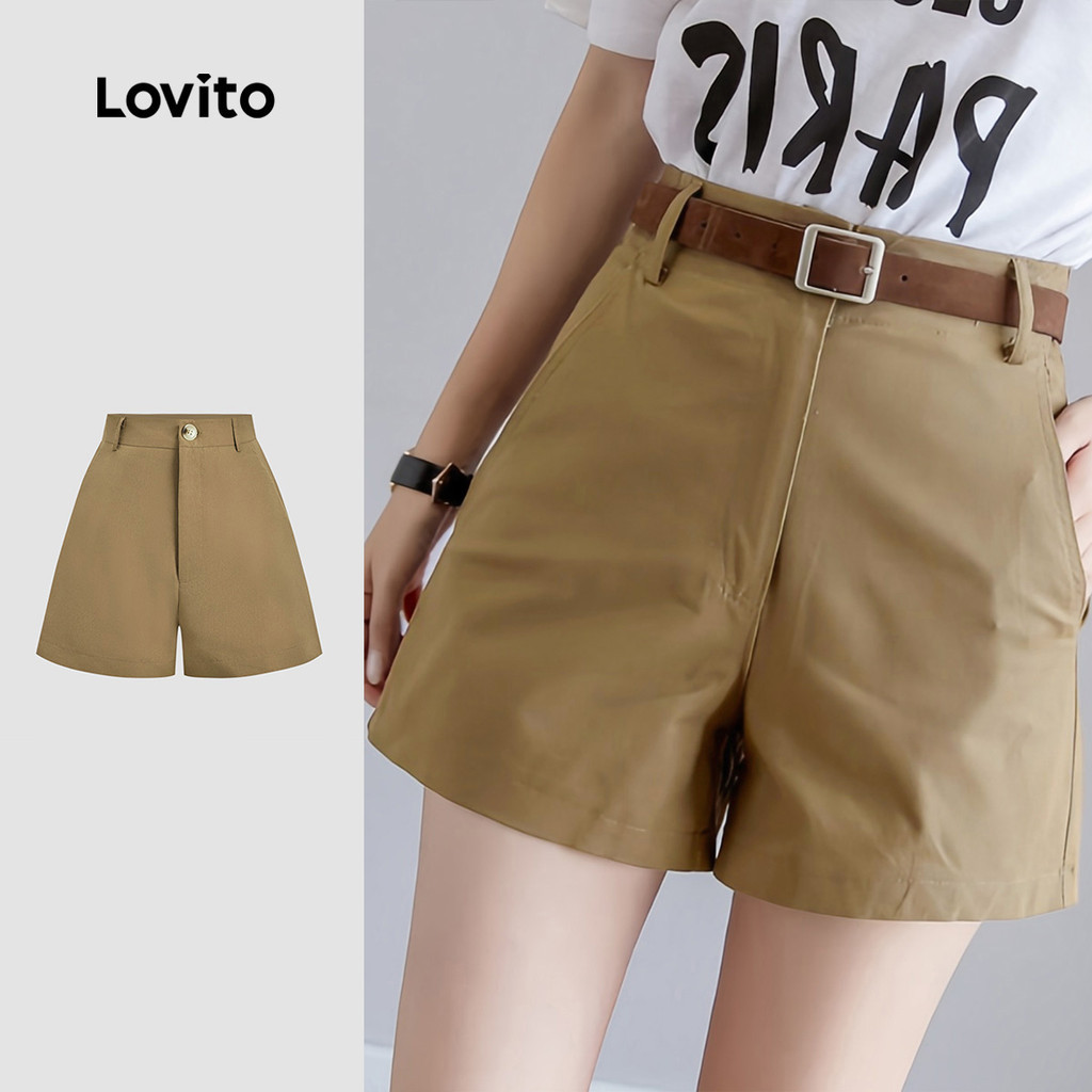 Lovito Casual (shorts Clássicos e Versáteis Bermudas de Primavera/verão Cáqui para mulheres) L155ED1415