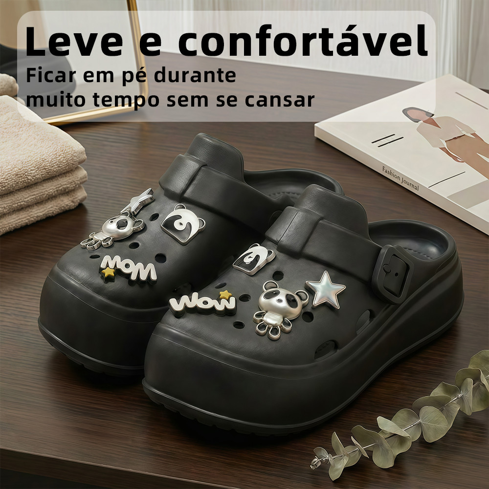 Babuche Feminino Plataforma Sola Alta Macia e Antiderrapante para Praia Passeio e Uso Diário Sandália Clog Feminina