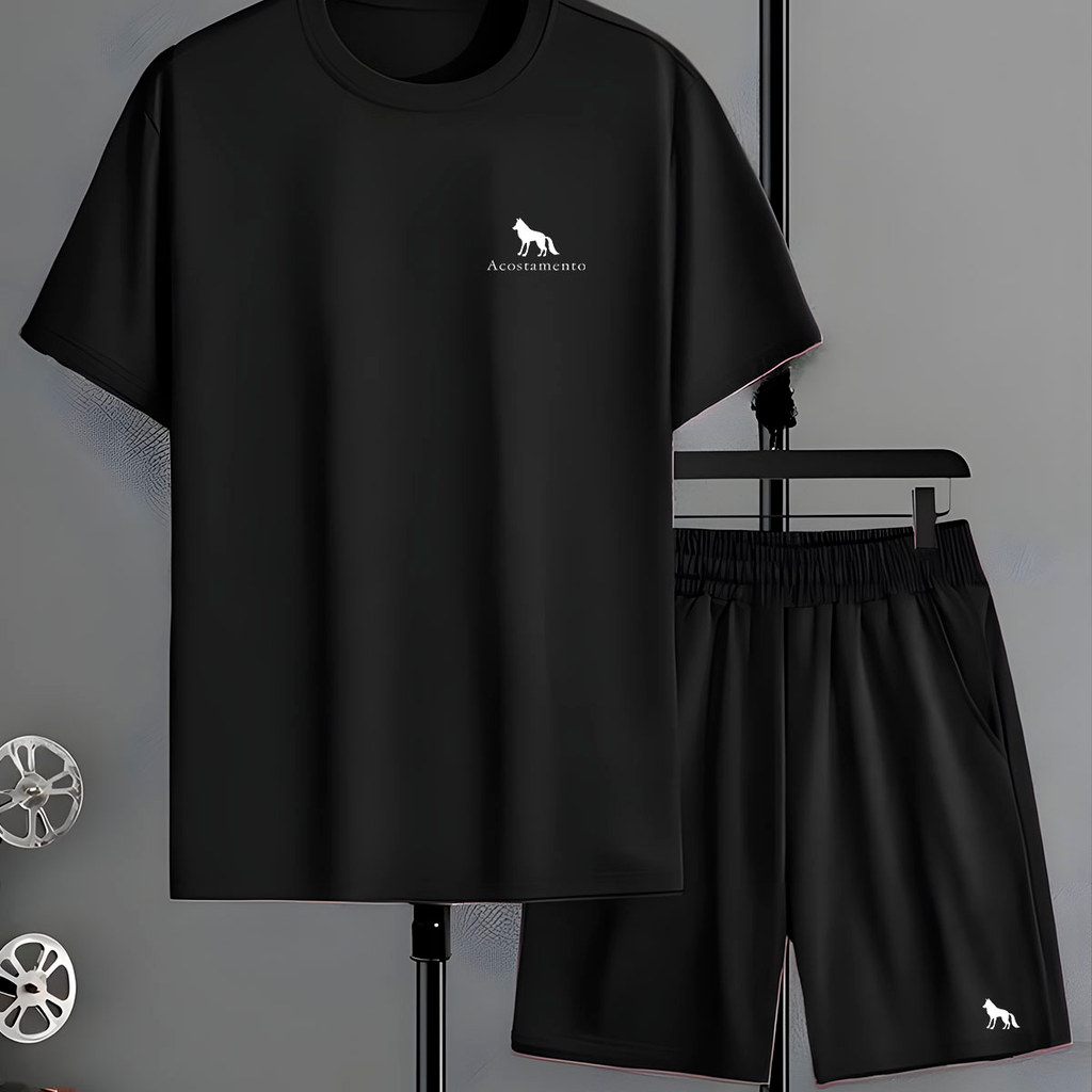 Conjunto Masculino Lobo Premium Camiseta Malha Peruana + Short de Linho Casual Verão