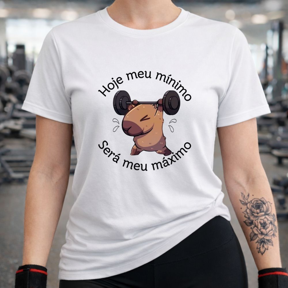 Camiseta Feminina Academia Capivara Gym Treino Fitness Estampada Algodão Malhar
