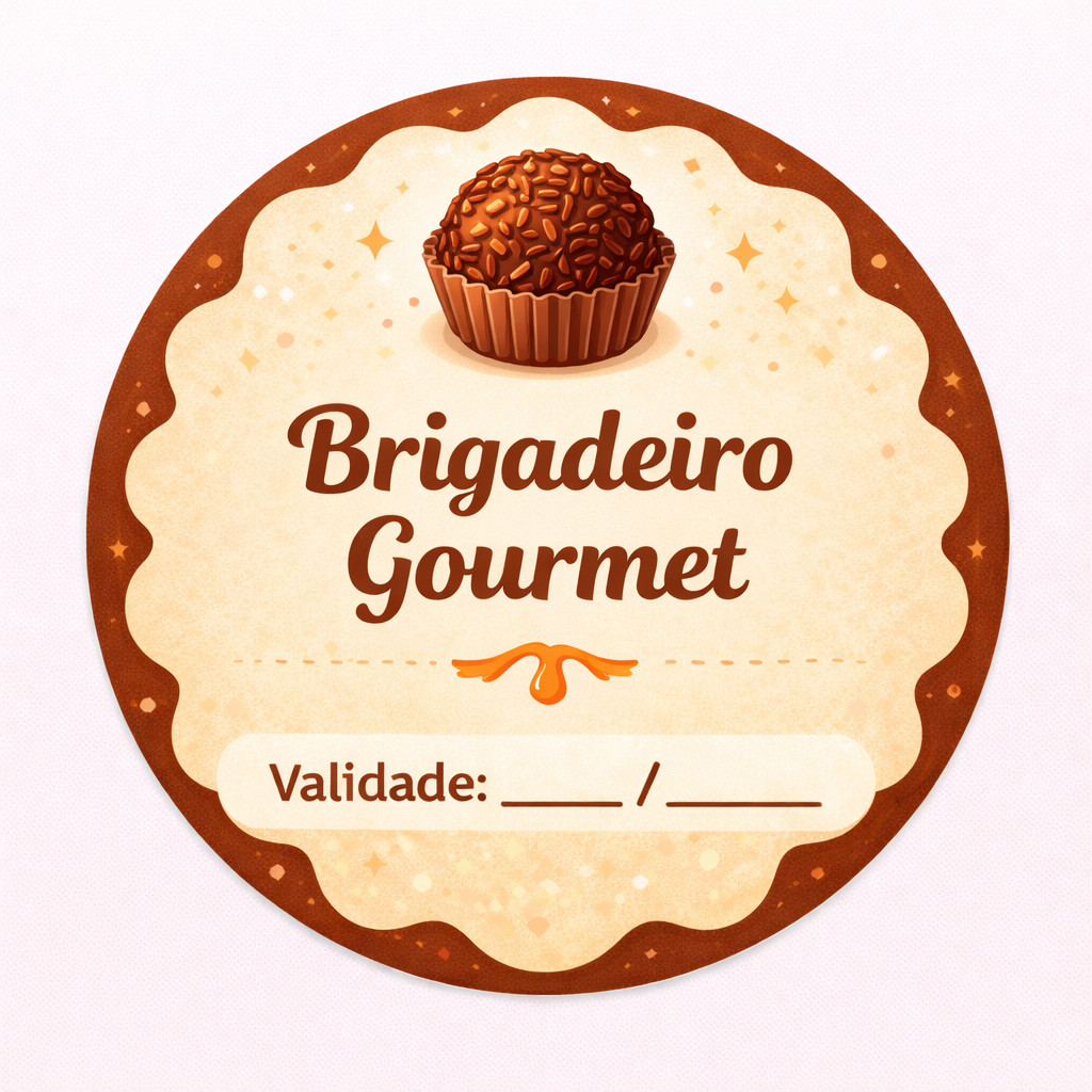 Adesivos 5x5cm para Sacolinhas BRIGADEIRO GOUMET | Etiqueta IMPERMEÁVEL Decorativa Doceria Bolo de Pote Confeitaria