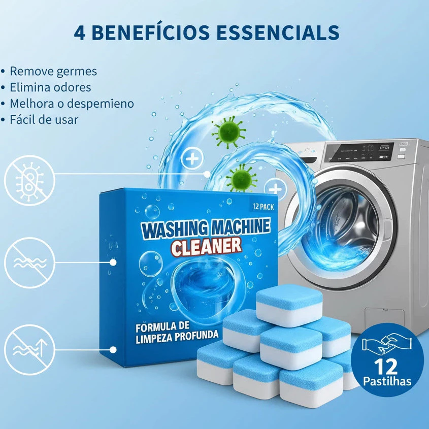 Pastilha Limpa Lavadora: Limpeza Profunda, Remove Manchas e Bactérias  Fácil e Rápido--Mwei Store — imagem 1