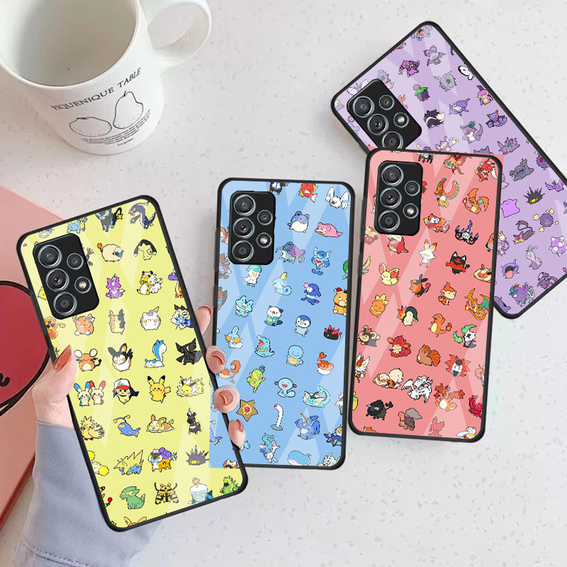 pokemon 10 Caso De Telefone Vidro Para Samsung Galaxy A16 A15 A25 A35 A55 A53 A54 A34 A14 A32 A52 4G 5G Capa A56 A54