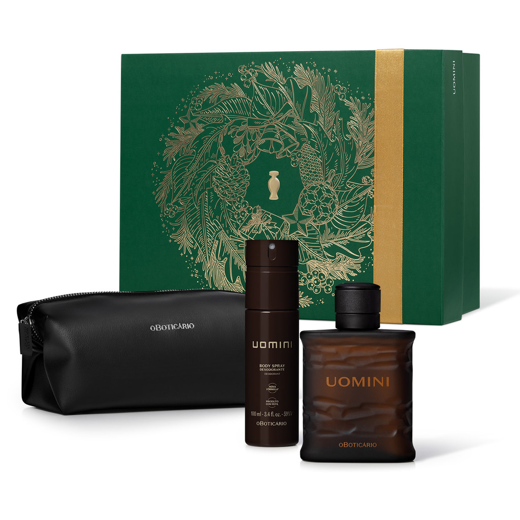 Kit Presente Masculino Oboticário Perfume Uomini Tradicional cheiroso Body e Necessaire (3 Itens)