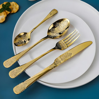 Conjunto de Talheres Dourado Luxo 24 Peças  Aço Inox Premium para Mesa Posta - Design Sofisticado