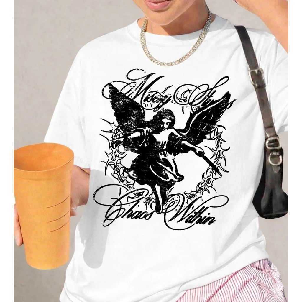 Camiseta Unissex Anjo Chaos Oversized Streetwear 100% Algodão Premium Lançamento Exclusiva