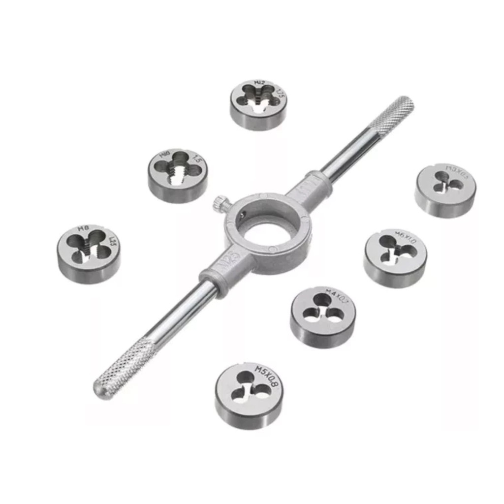 Kit Macho e Tarraxa M3 a M12 com Vira Macho – Jogo para Fazer e Abrir Rosca 8 Peças