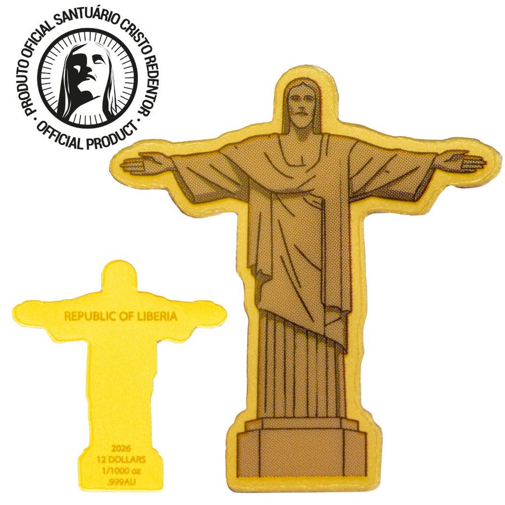 Libéria – 12 Dólares – 2026 – Cristo Redentor – Ouro 999