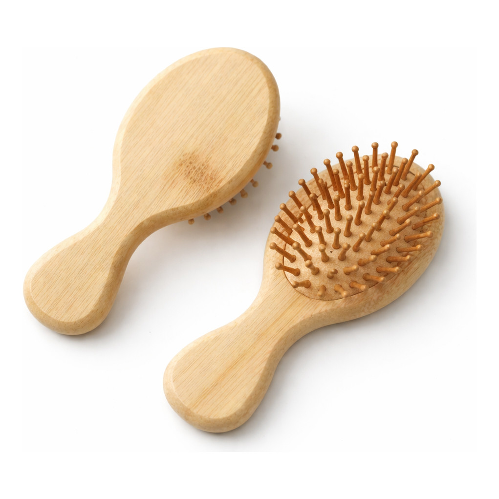 Mini Escova Pequena Bambu Cabelo Anti Frizz Minimalista Macias Bolsa Portátil em Oferta na Shopee