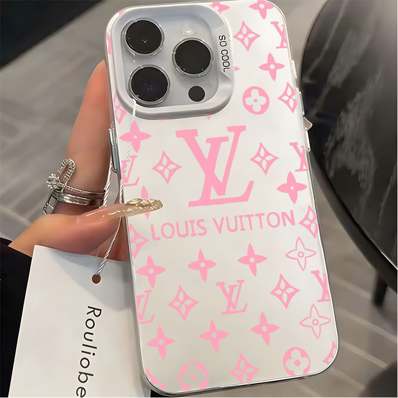 Clássico Monograma Impressão Rosa Capa Capinha Para iPhone 7 8 14 15 16 Plus XS X XR 11 12 13 17 Pro Max SE Normal