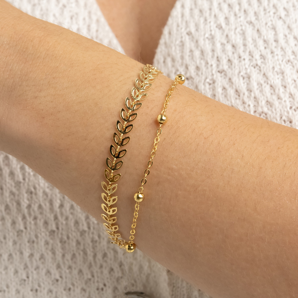 Kit Mix de Pulseiras Escamas e Bolinhas Banhadas a Ouro 18K - D France Semijóias