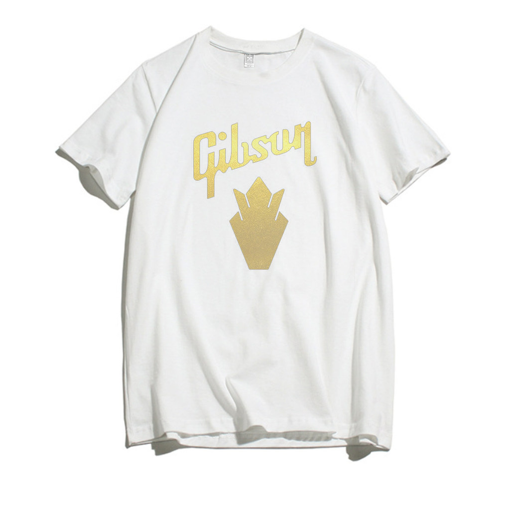 Camiseta Gibson Guitarra Estampa Logo Dourado Pura Algodão Confortável Estilosa Atemporal Moda Feminina Casual