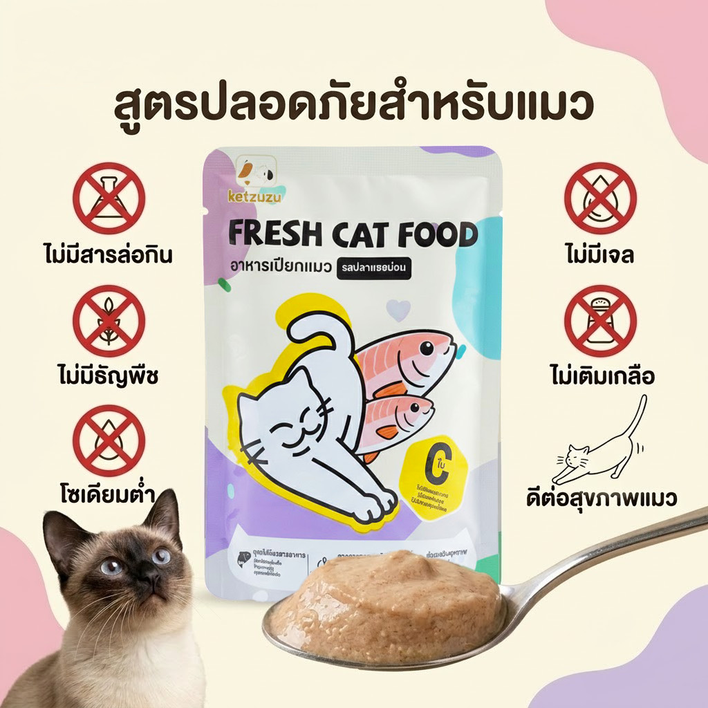 (ยกโหล 12 ซอง) อาหารเปียกแมว เกรดพรีเมี่ยม ทูน่าแท้ในเยลลี่ เกรนฟรี สำหรับลูกแมวและแมวโต ขนาด 70g - ภาพที่ 3