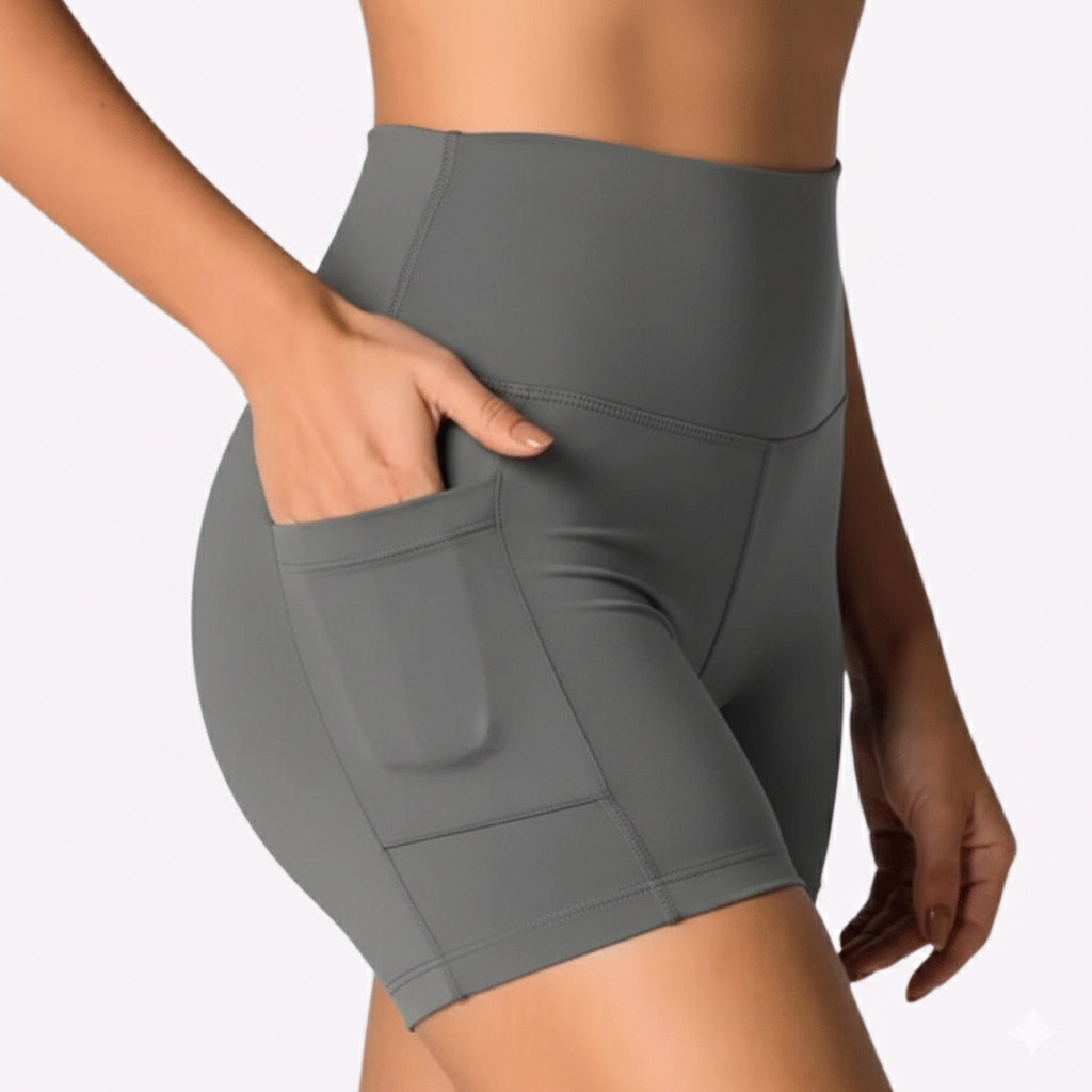 Short Feminino Academia Fitness Bermuda Ciclista Poliamida Com Bolso Zero Transparência Suplex