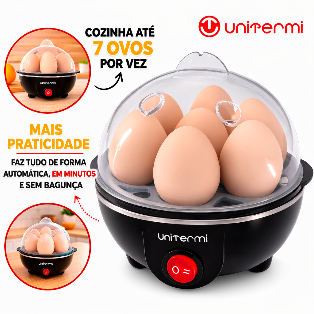 Cozedor de Ovo Elétrico Portátil 220v Preto Máquina de Cozinhar ovos Rápido á Vapor Unitermi em Oferta na Shopee