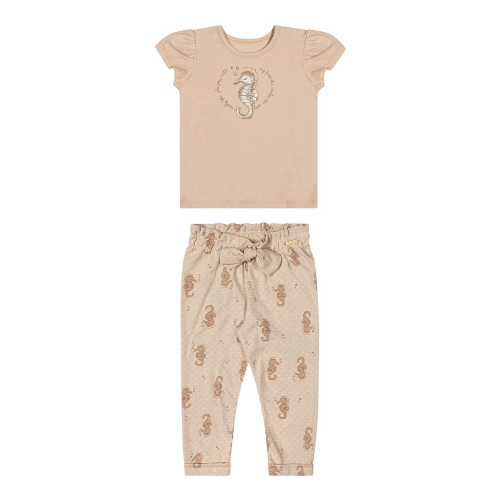 Conjunto Bebê Menina Cavalo-Marinho Colorittá Bege