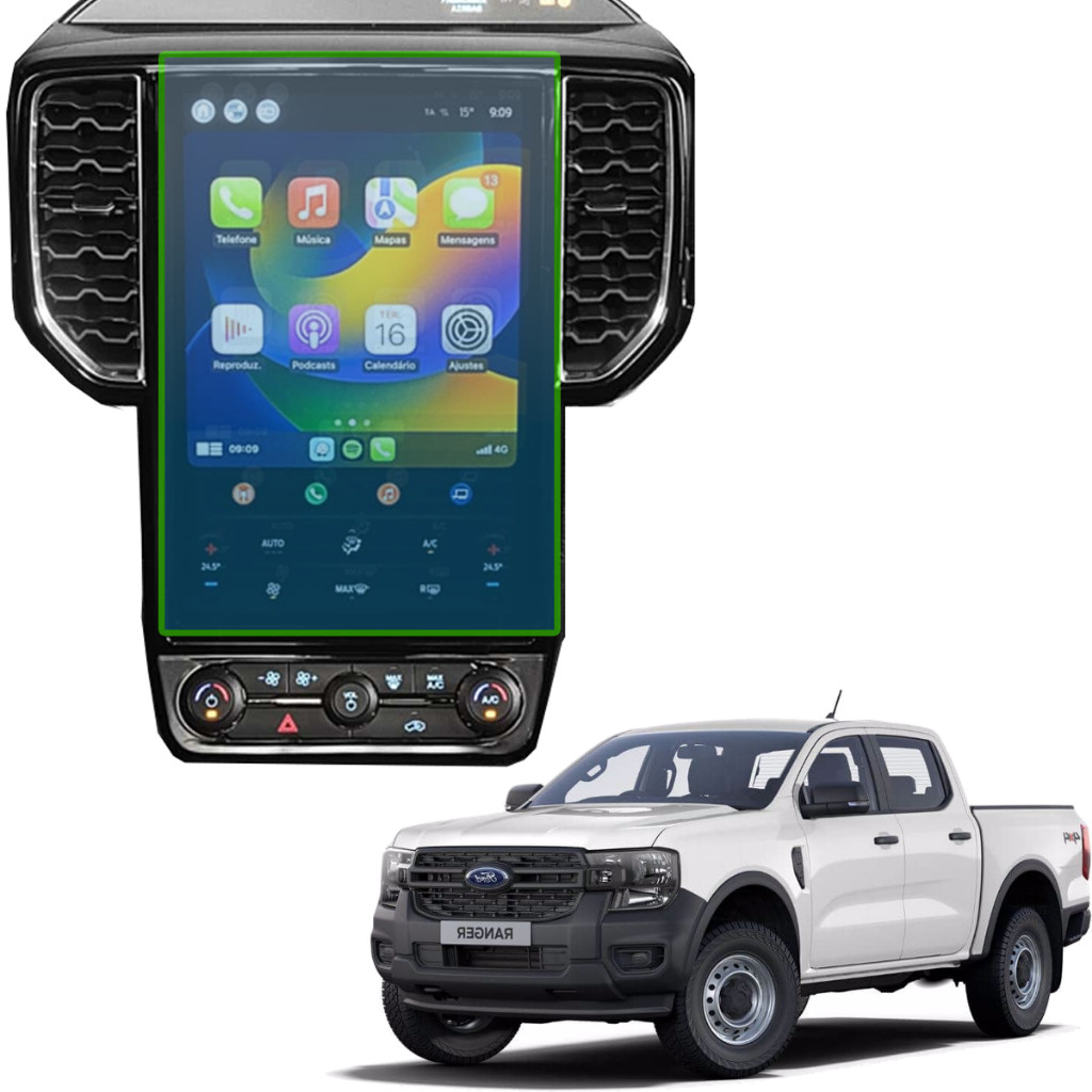 Pelicula de Vidro Protetora de Multimidia Original FORD RANGER XL 2024 A 2025 + Kit de Instalação