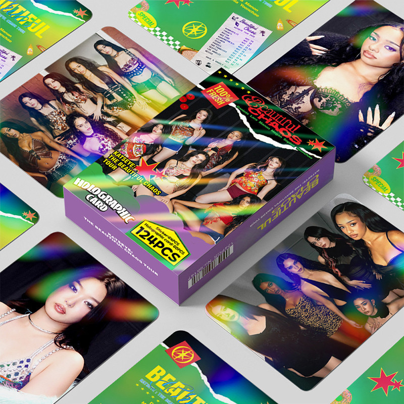 124 Pçs/Caixa KATSEYE Photocards O Bonito CHAOS Gabriela Holográfico LOMO Cartão Adesivo KPOP Coleção De Adesivos