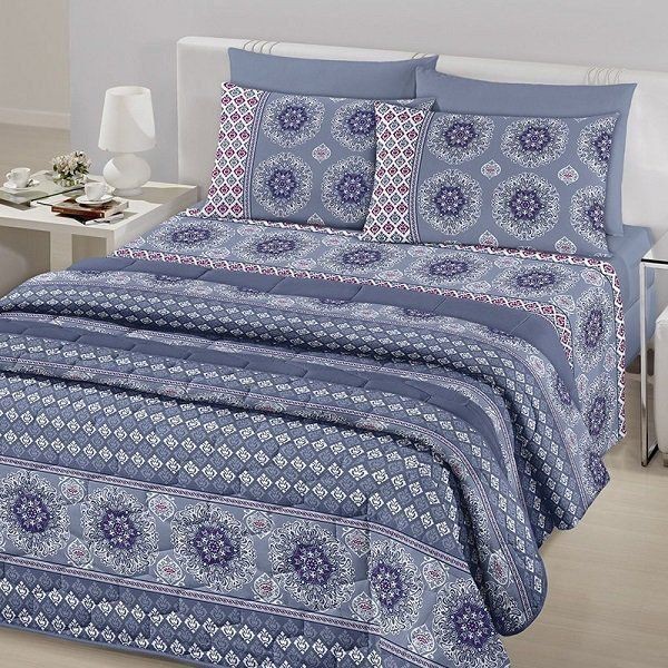 Jogo de Cama Queen 4 Peças Poliéster Estampado Com Elástico Linha Charme