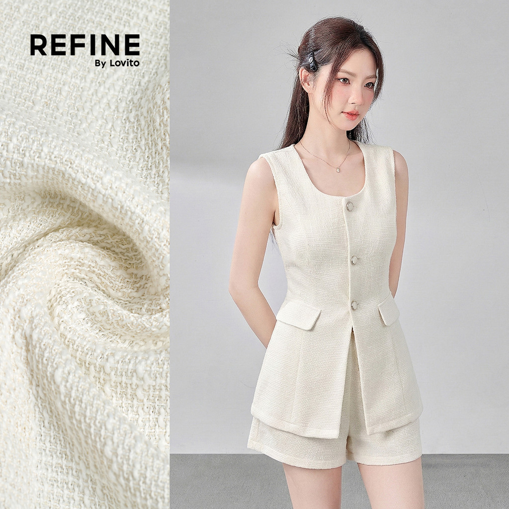(Refine by Lovito) Tops ou Bottoms Bolso Falso Botão Dividido Primavera/verão Terno Off-white para Mulheres LR32A067 em Oferta na Shopee