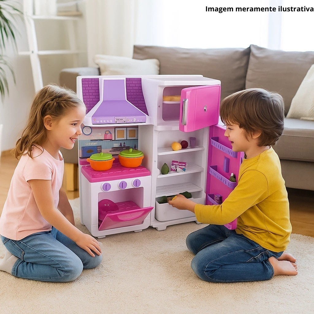 Cozinha Brinquedo Rosa Fogão Geladeira Panelinhas Comidinha Faz De Conta Menina Presente Completa