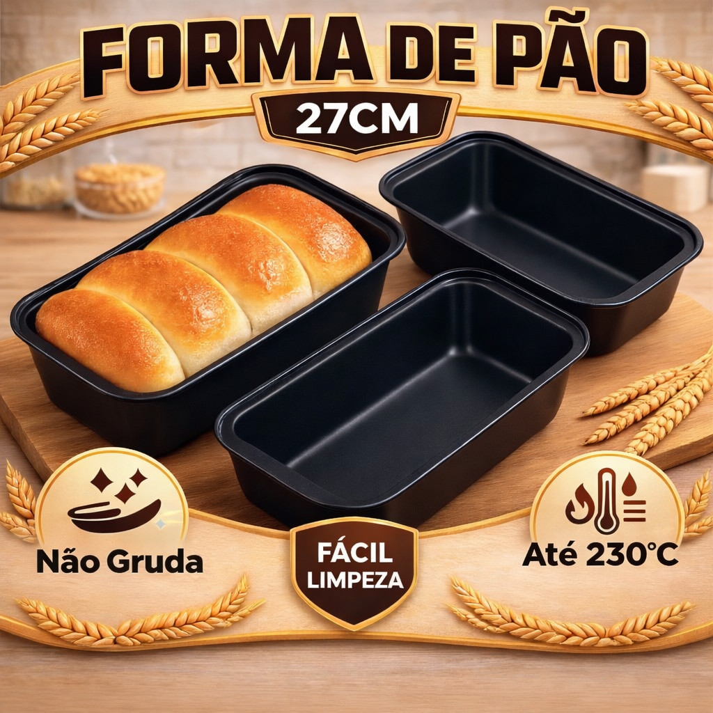 Formas de Pão Antiaderente 25CM Assadeira Retangular Não Gruda Bolo e Pães Forno Cozinha Aço Carbono