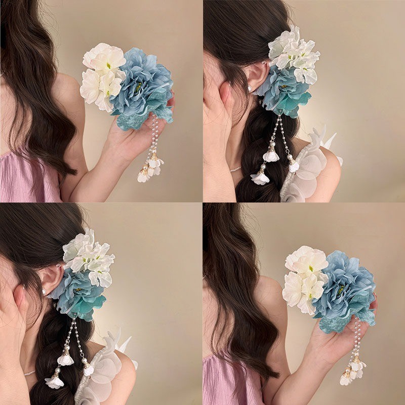 Novo estilo chinês estilo chinês flor borla grampo de cabelo feminino High-End sentir temperamento clipe lateral cocar H