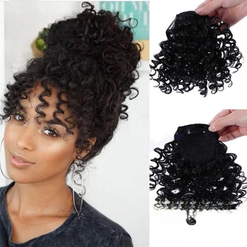 Franja De Cabelo , Extensões Peruca Afro Curta Encaracolada , Peças Resistentes Ao Calor Para Uso Diário
