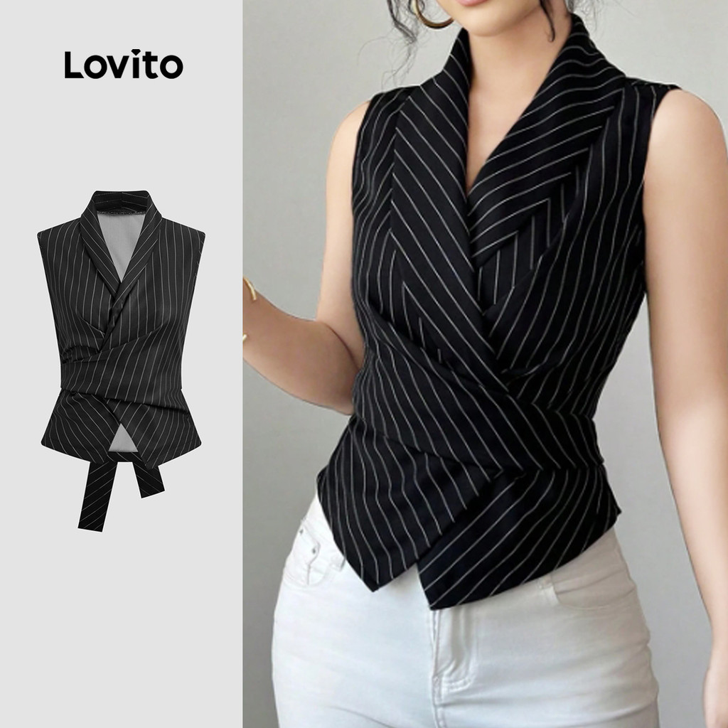 Lovito  Top Elegante Assimétrico Preto para Lazer feminino L171AD022 em Oferta na Shopee