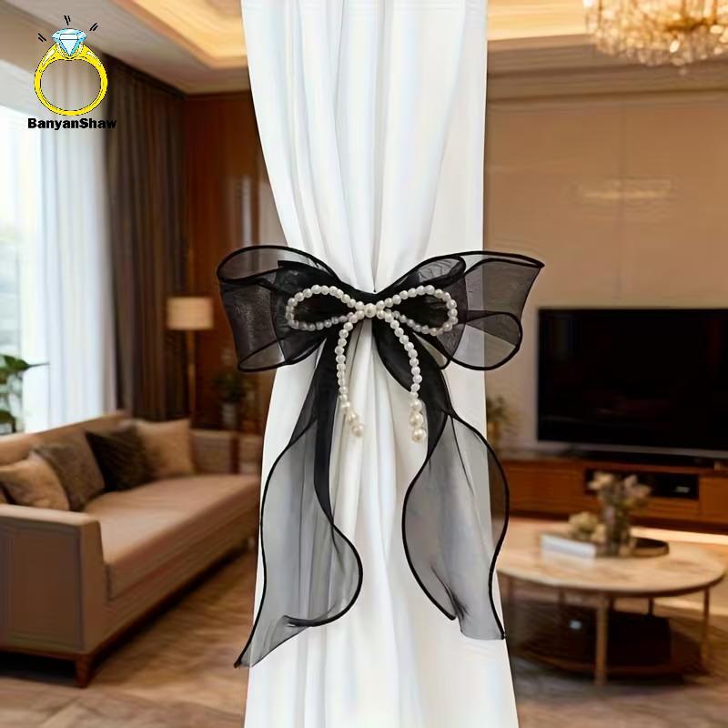 [BANY] 2 Peças De Cortina De Renda Tiebas Decoração De Casa Tieba Laços Decorativos Para Quarto Sala De Estar Janela Bon